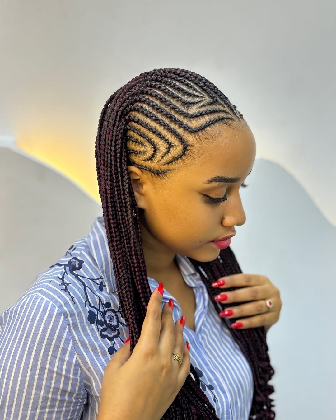 Cornrows with long braids portrait